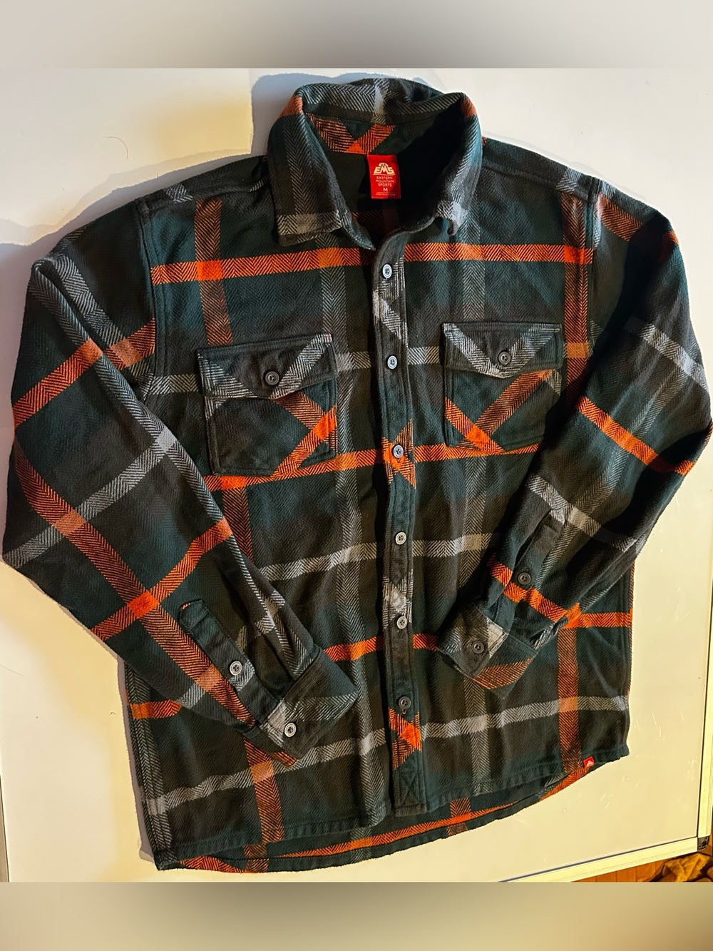 Eastern Mountain Sports Mens Sz Med Flannel, Dark Green Mix Hunting Fishing Warm